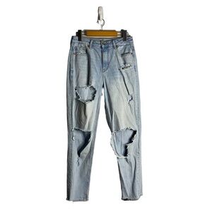 American Eagle Women's Light Wash Distressed High Waisted Mom Jeans